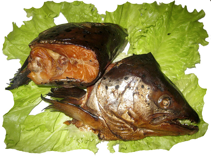 Головы семги  горячего копчения  с производства оптом по низкой цене 